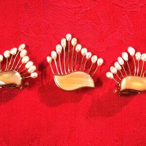 Butler Vintage Brooch and Clip On Earrings: Mother of Pearl, Freshwater Pearls